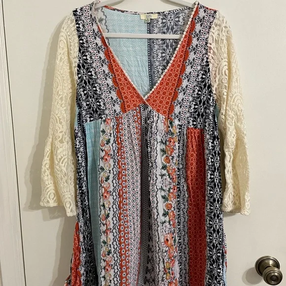 Kori Red and Blue Casual Sundress with Bell Sleeves - Picture 1 of 4